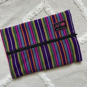 Makeup Junkie fabric striped medium makeup bag